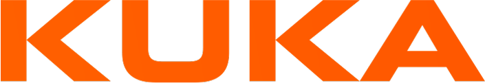 The image shows the word KUKA in bold, uppercase, orange letters on a transparent background, often associated with advanced robotics and optical tracking systems.
