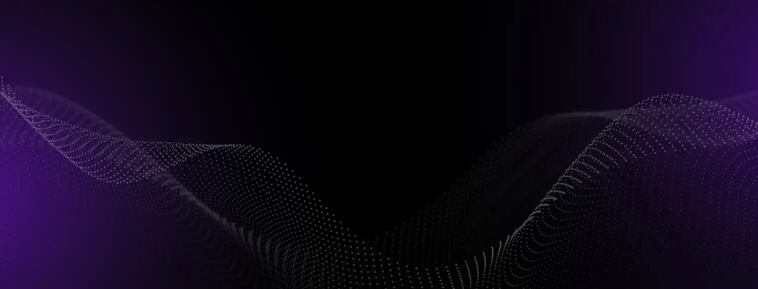 A dark background with flowing, wave-like shapes made of small, glowing dots evokes a sense of motion and depth—ideal for illustrating camera tracking comparison. The main colors are black and purple.