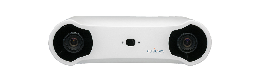 A rectangular white device with two round camera lenses on either end and the arta s ys logo in the center, offering a balanced tracking solution for precise imaging or sensing applications.